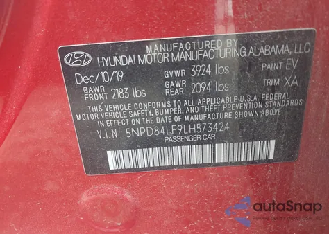 2020 Hyundai Elantra Sel из США, поврежденный, VIN 5NPD84LF9LH573424